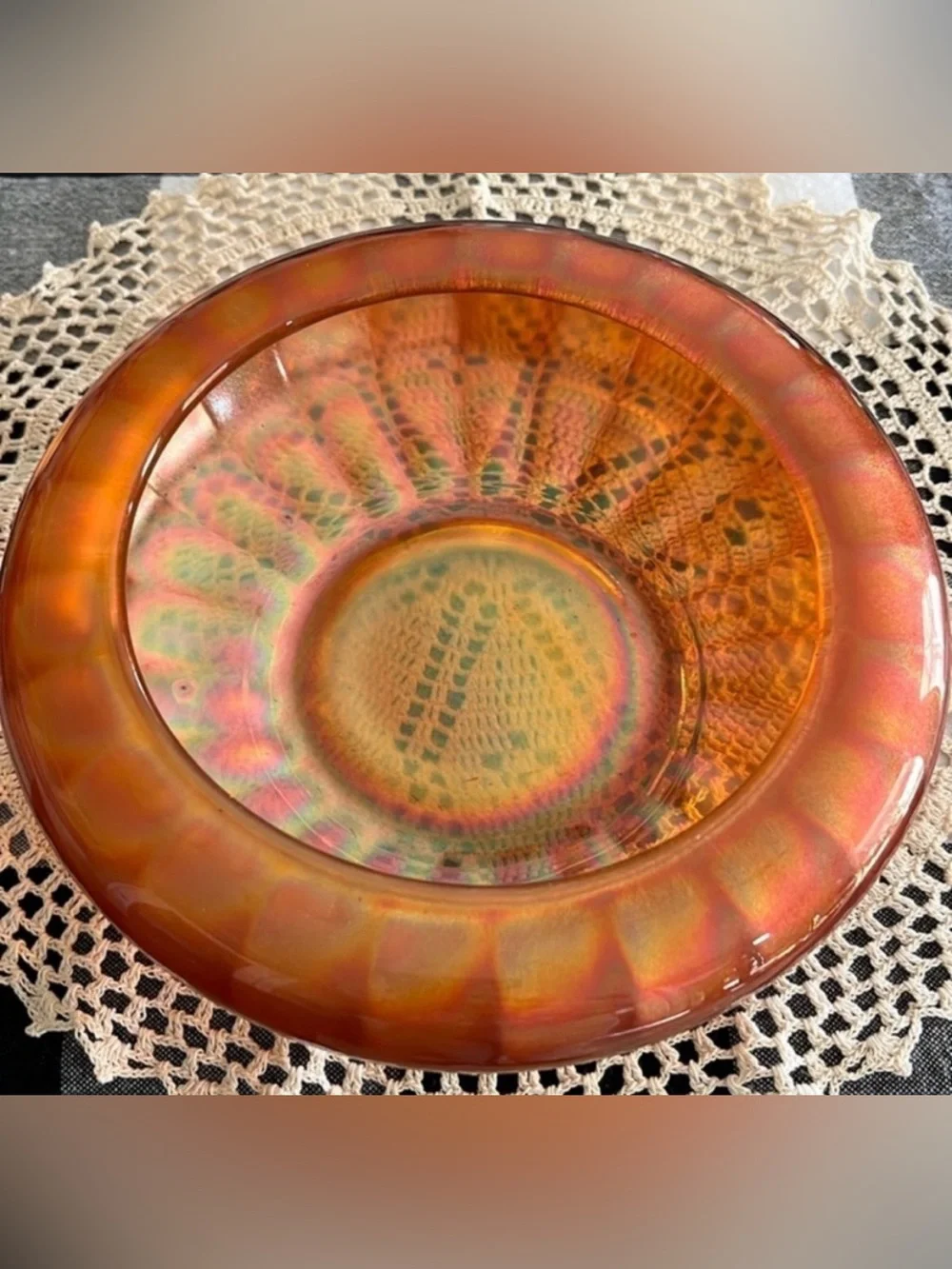 Vintage Fenton Marigold Carnival Glass Bowl Vertical Ribbed Iridescent 7.5”